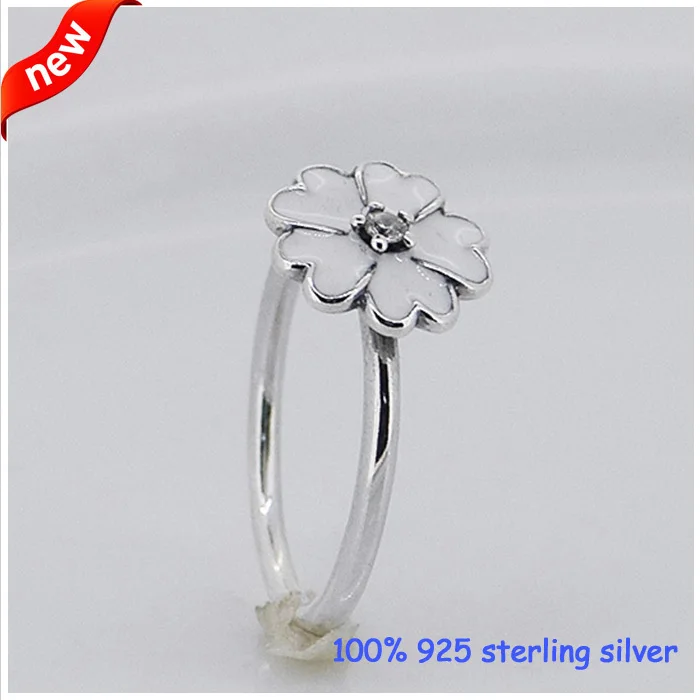 Примула серебро кольца с белой эмалью Новые 100% 925 пробы серебряные DIY ювелирные