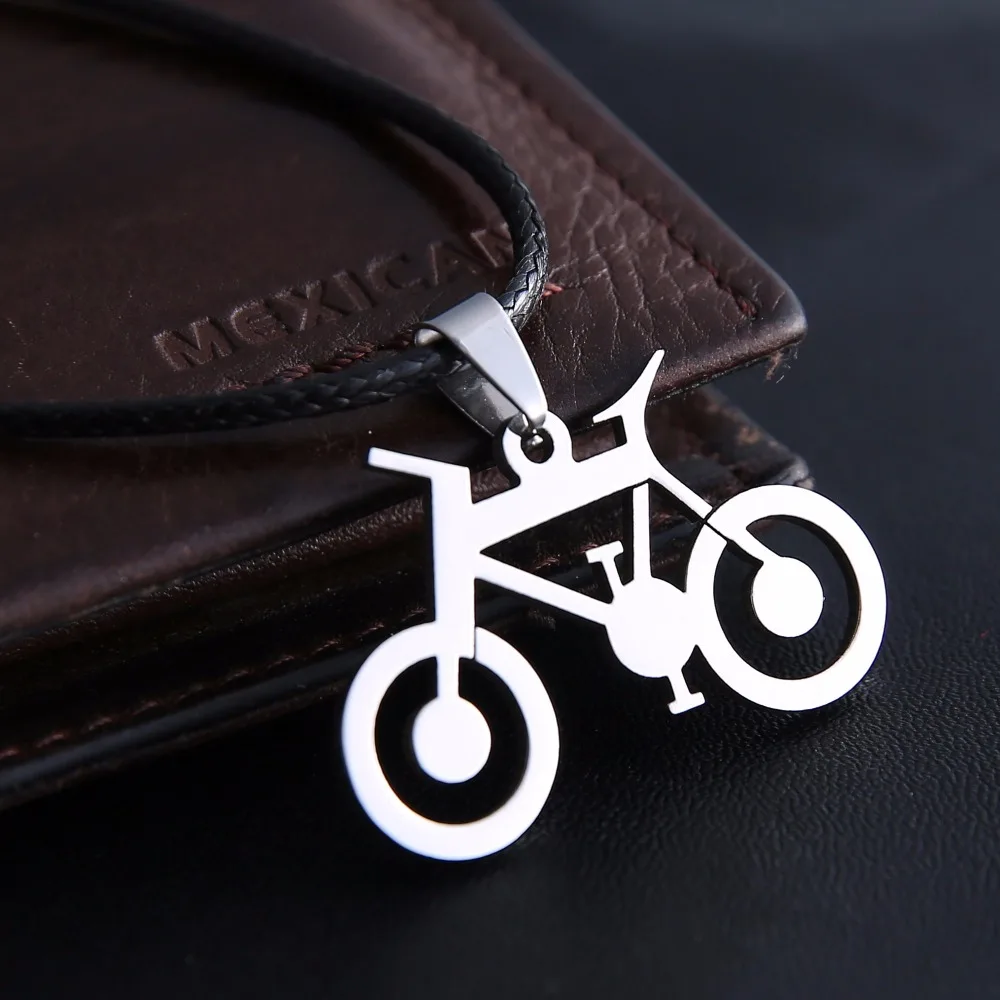 

New Fashion Men Jewelry Bicycle Pendants Necklaces 316L Stainless Steel Leather Chain Men Necklaces Trendy Pendant Gifts