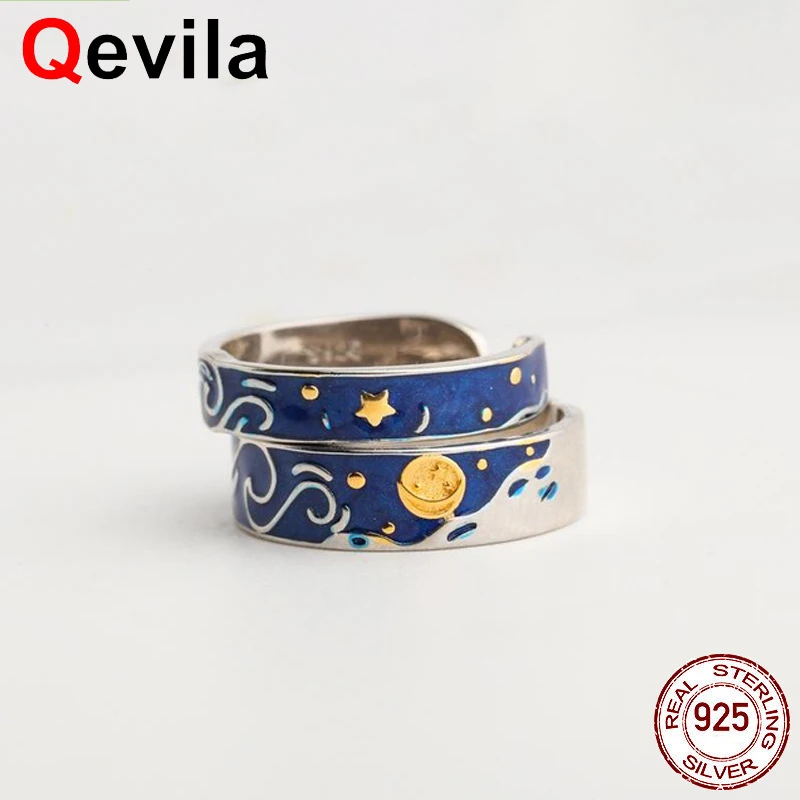 Qevila оптовая продажа 15 шт. кольцо из серебра 100% дюйма с рисунком Ван Гога Открытое