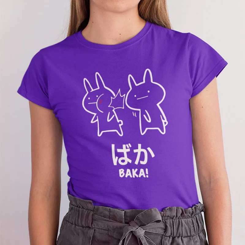 Purple Baka Rabbit Slap футболка японские забавные аниме топы женские короткий рукав хлопок o-образный вырез Футболка европейский размер новинка японская футболка - Цвет: Purple