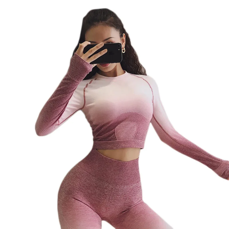 Женская 2019 бесшовная футболка с длинным рукавом Для Фитнеса Сексуальная