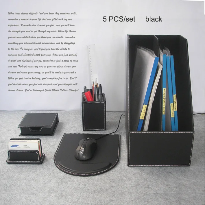 5PCS /set wooden leather office desk set stationery organizer document pen holder pencil case file organizer box storage K208A