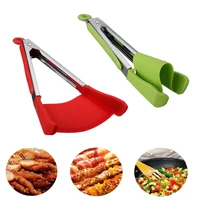 new 9 inch 2 in 1 smart kitchen spatula and tongs non stick heat resistant stainless steel frame silicone tongs kitchen gadget
