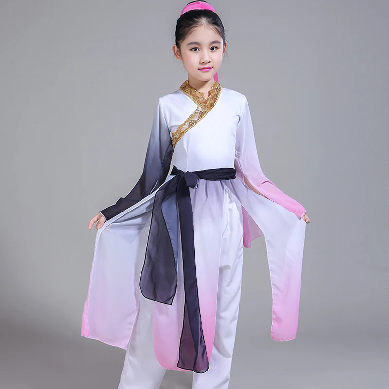 

Новый стиль, Детские Классические танцевальные костюмы Hanfu, элегантная танцевальная одежда в китайском стиле для девочек, одежда для выступлений