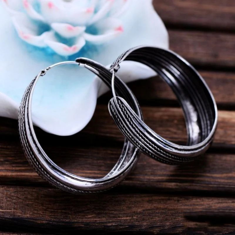 Женские серьги кольца из серебра 925 пробы с черным агатом 35x14 мм|hoop earrings|earrings
