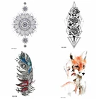 Сексуальные этнические перья временная татуировка из хны наклейки женский боди-арт живопись лиса водостойкие татуировки Геометрия Флора поддельные мужские татуировки
