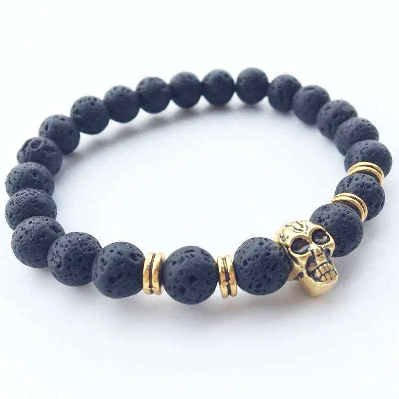 10 шт. новые мужские браслеты искусственная золотая голова черепа бусины 8 мм с