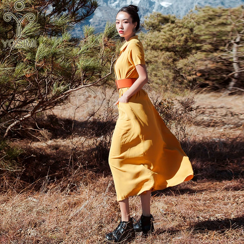YOSIMI 2019 летнее шифоновое длинное женское платье Элегантное миди с коротким