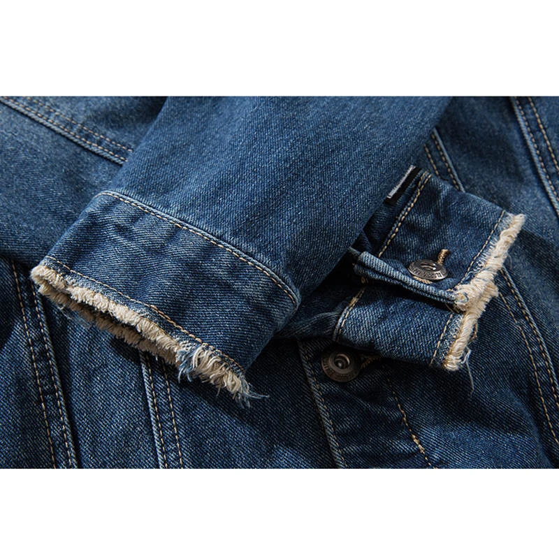 Винтажная джинсовая куртка с принтом сзади Мужская в стиле хип хоп потертостями