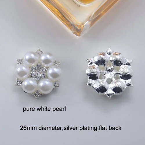 silver pure white M0470) 26 мм украшение металлическое из горного хрусталя, серебро или золото или светильник золотое покрытие, слоновая кость или чистый белый жемчуг, плоская задняя часть - Цвет: silver pure white
