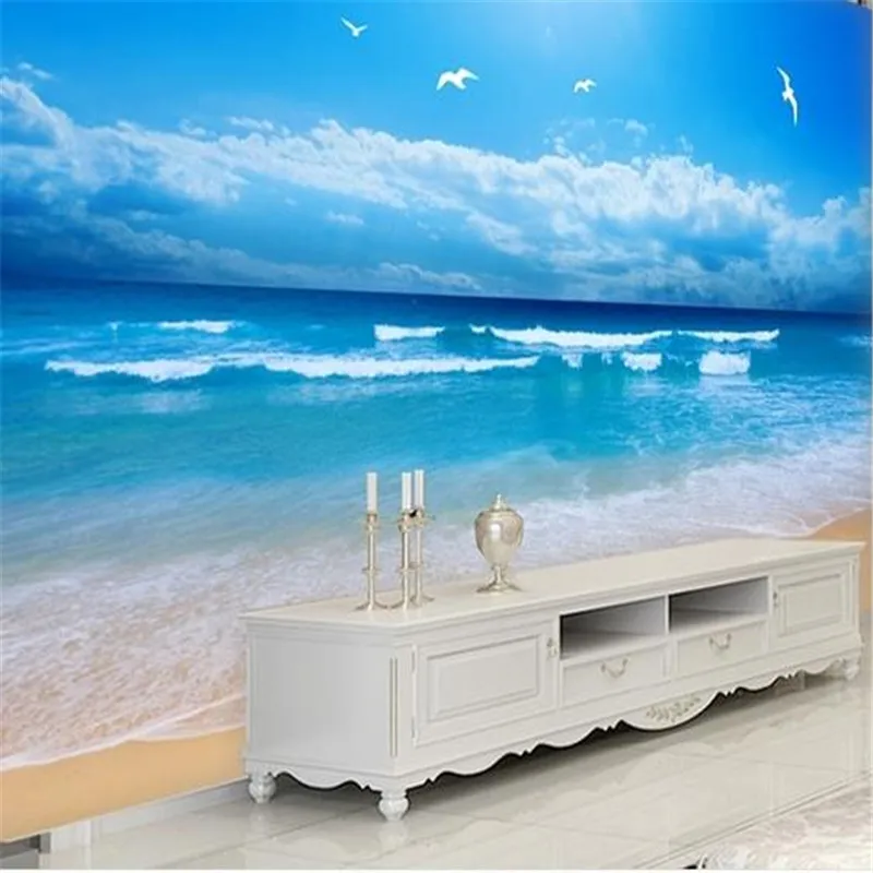 HD пользовательские фото фрески синее море фотообои природный пейзаж 3D обои для