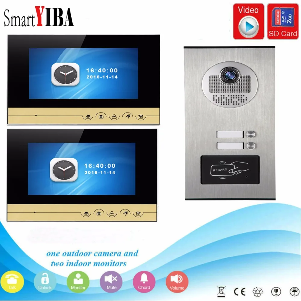 

SmartYIBA 7"Inch Monitor Video Door Phone Doorbell Intercom RFID Access Door Camera With SD Card Video Recording For 2 Apartment