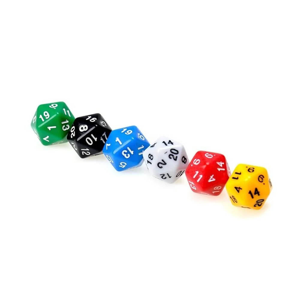 6 шт. D20 игральные кости Twenty Sided Die RPG D &amp шесть непрозрачных цветов 20X20X20 мм | Спорт и
