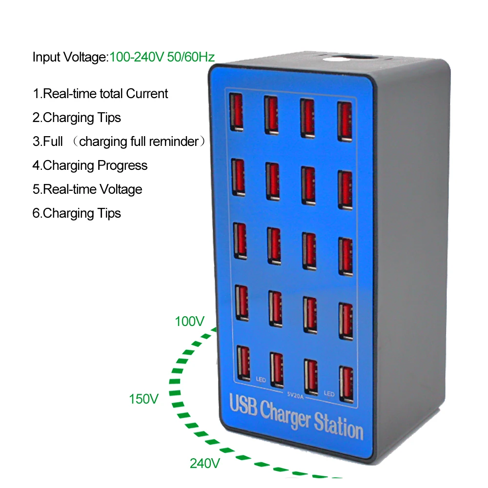 AIXXCO 20 портов 20A 100 Вт Мульти USB зарядное устройство концентратор док-станция для зарядки с USB универсальный мобильный телефон настольное зарядное устройство s для iphone