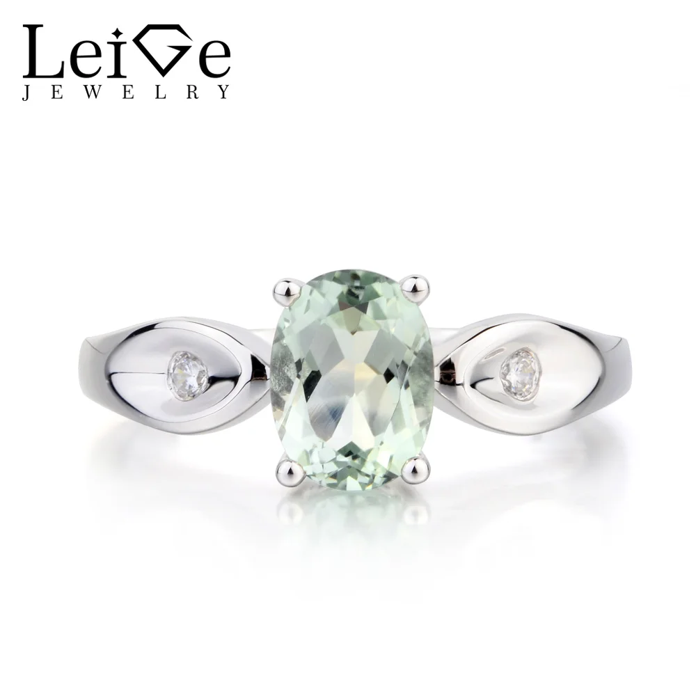 Leige Jewelry Real Natural Green Amethyst Ring Cocktail Party Oval Cut Gemstone 925 Sterling Silver Gifts for Women | Украшения и