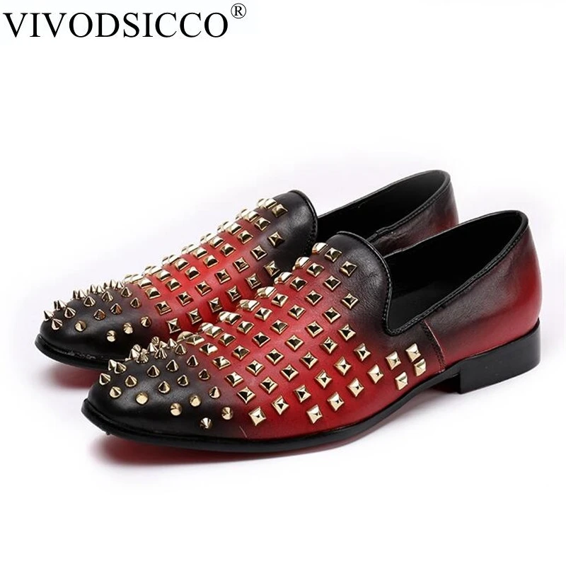 VIVODSICCO/модные мужские туфли из натуральной кожи; Zapatillas Superstar; повседневные мужские лоферы на плоской подошве с заклепками; свадебные туфли