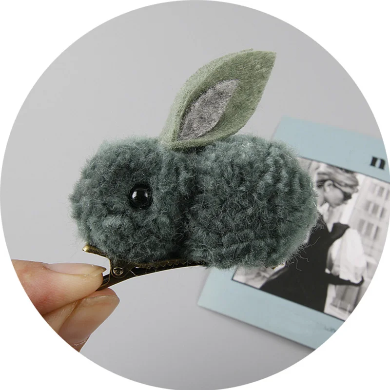Hairpin Gree LNRRABC 1 шт., плюшевая заколка для волос в виде кролика, веревка для волос, милая мультяшная заколка для волос, корейский 3D животное, Детские аксессуары для волос, резинка - Цвет: Hairpin Gree