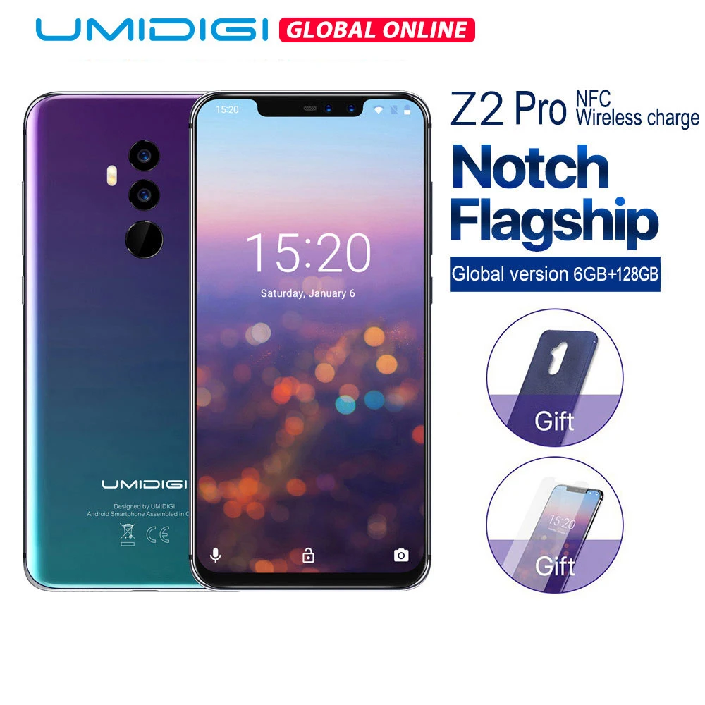 UMIDIGI Z2 Pro, круглые полосы 19:9, 6,2 дюйма, 6 ГБ+ 128 ГБ, Восьмиядерный процессор Helio P60, 2,0 ГГц, Беспроводная зарядка, Android 8,1, разблокировка лица, мобильный телефон, NFC