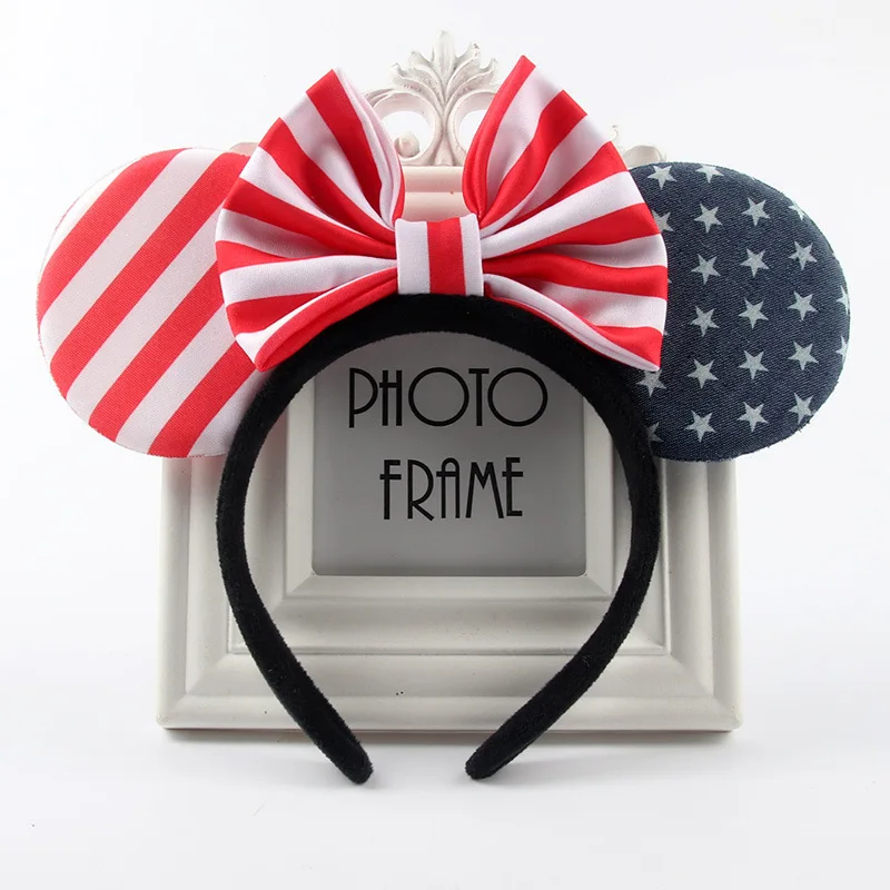 Бант для волос девочек уши Минни-Маус головной убор 4 июля бант флаг День