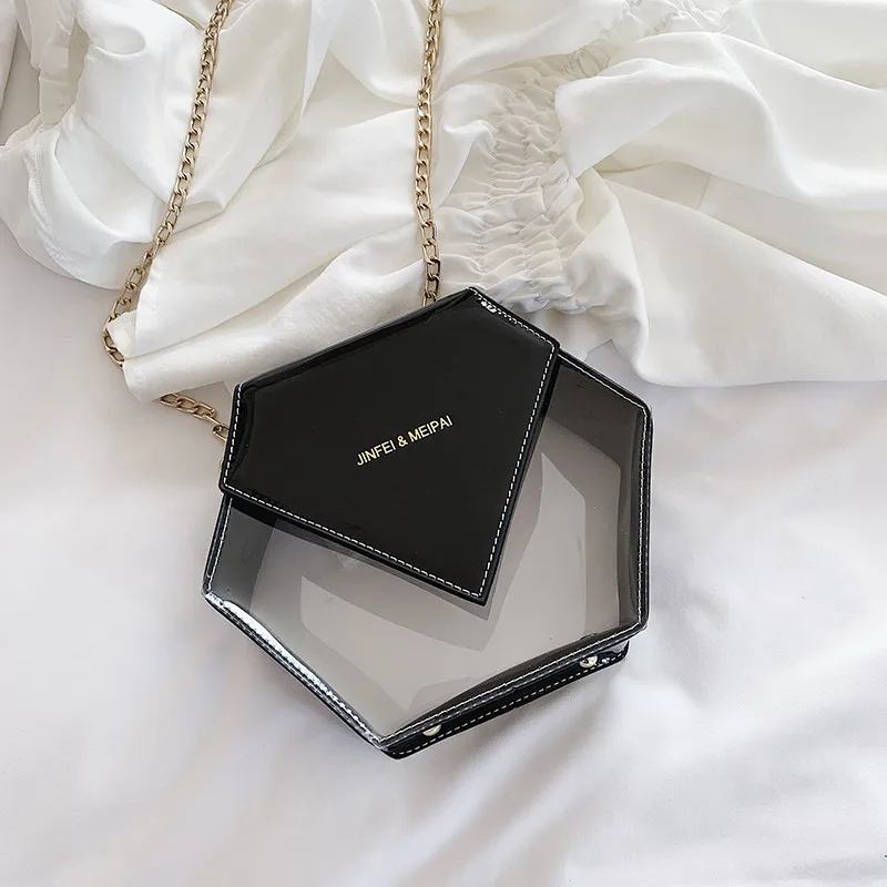 Bolsos Mujer, летний прозрачный кошелек из ПВХ для девочек, модные шестигранные Сумки на цепочке, женские сумки-мессенджеры на плечо - Цвет: Черный