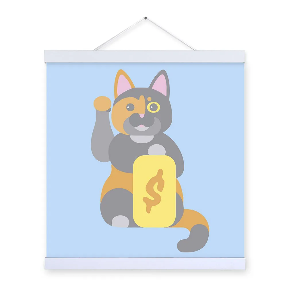 Японский Maneki Neko Cat синий Современный абстрактный постер с принтом хипстер
