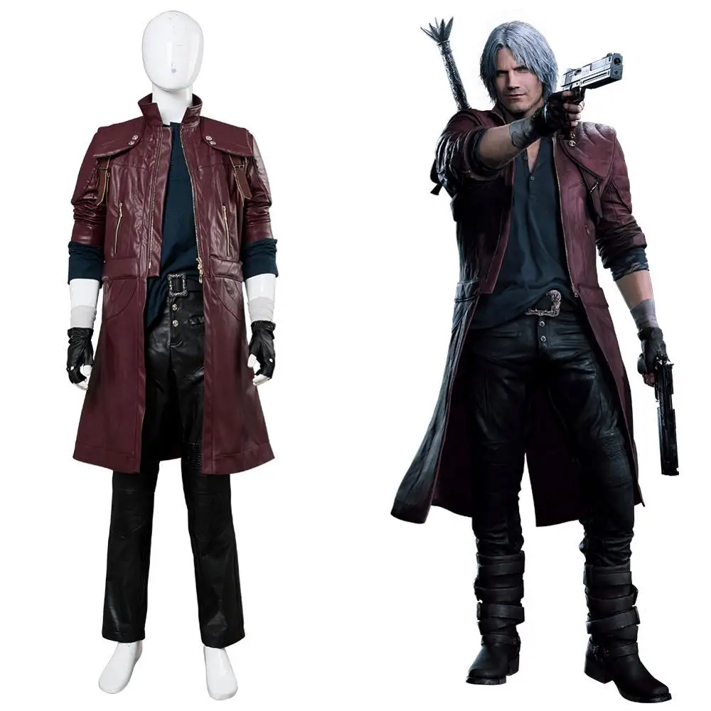 DMC 5 Dante Косплей кожаное пальто куртка наряд костюм для взрослых мужчин женщин