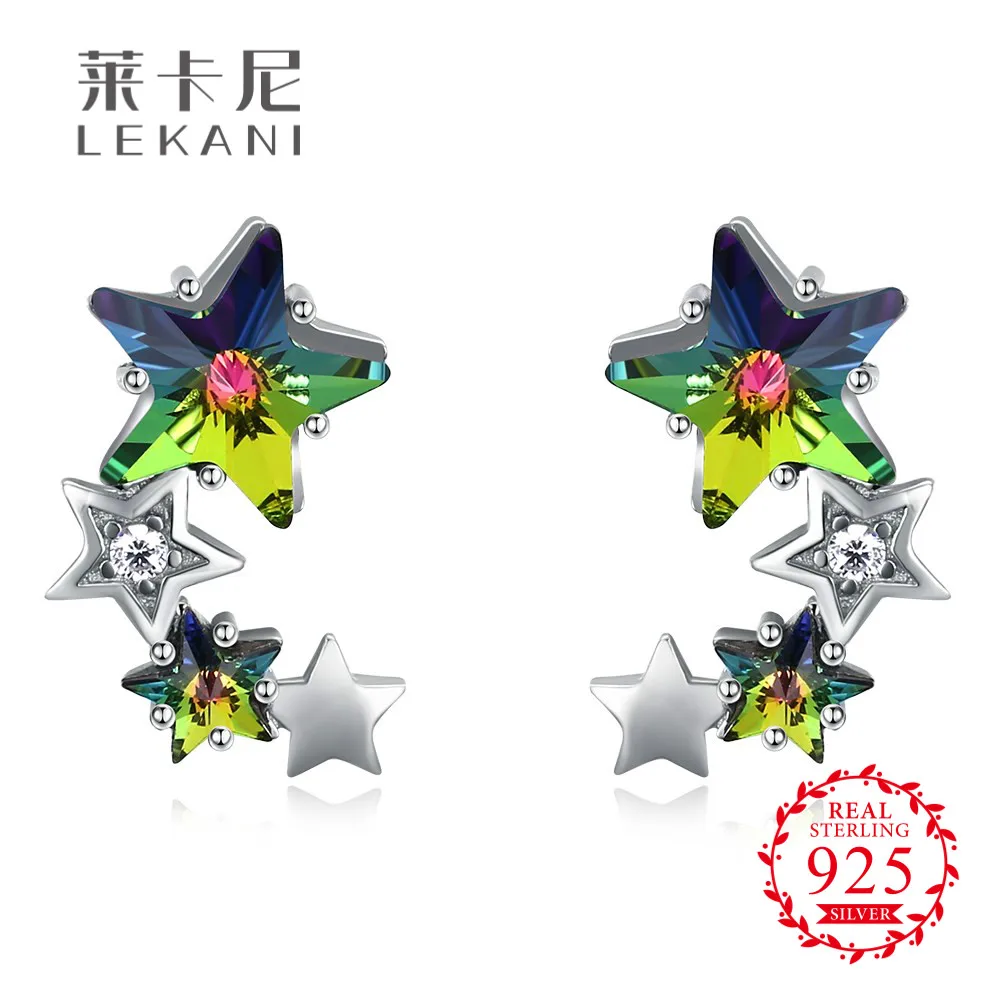 LEKANI кристаллами от Swarovski зеленый кристалл Star 100% серебряные серьги циркон партии