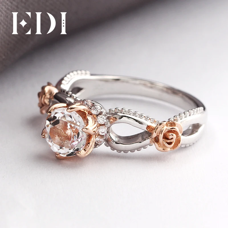 EDI романтическая серия натуральный белый топаз роза цветок ореол обручальное