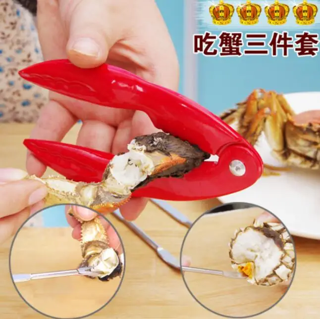 

Portable Crab Eating Tools Stainless Steel Claw Crab Clip Crab Pin Three-piece Set