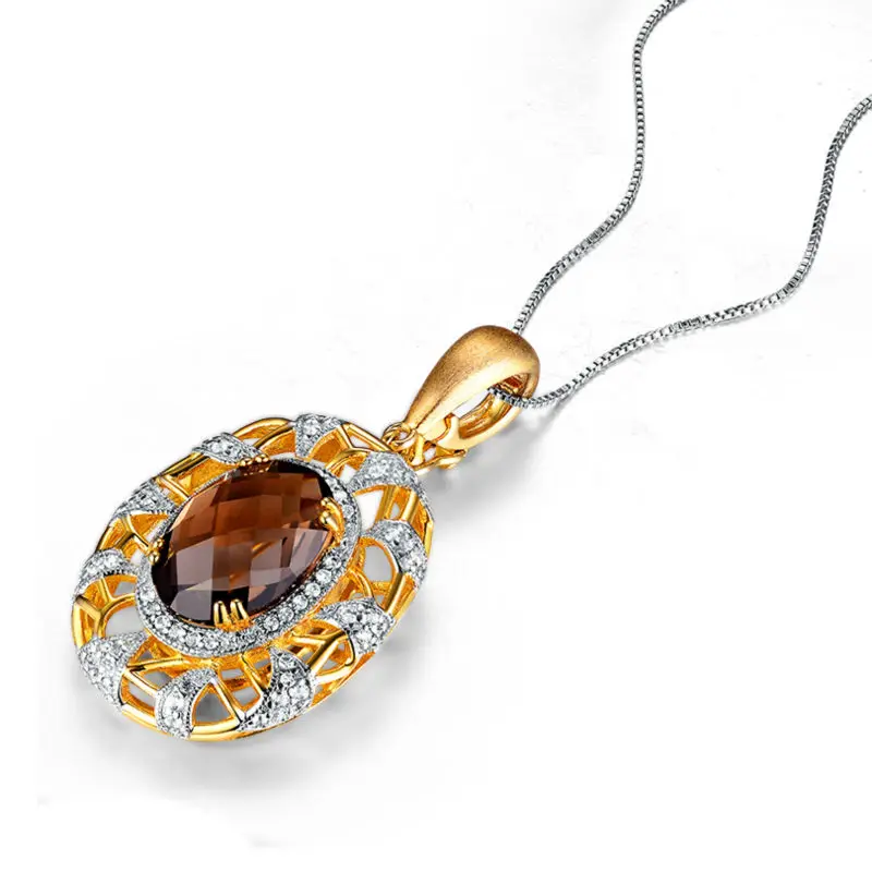 Дымчатый Кварц ПРИРОДНЫХ ожерелье позолоченный с кулоном 2017 последние стиль