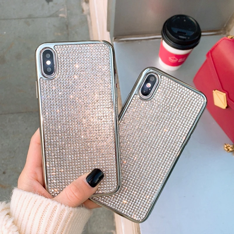 INS Роскошный чехол со стразами для телефона iPhone 8 plus XS Max/XR/iPhone7 серебристый |