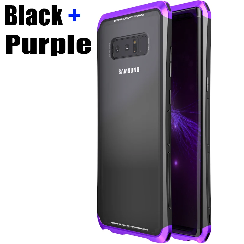 Чехол для samsung Galaxy Note 8 Luphie Алюминий Кепки+ PC Рамка+ 9 H Стекло Сзади Двойной Цвет чехол для Note8 SN85 - Цвет: Black Purple