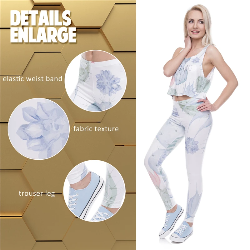 

2019 Ink Painting Cactus Print Women Leggings Fitness Breathable Perspiration Quick Drying Leggins High Elasticity Trouser Pants