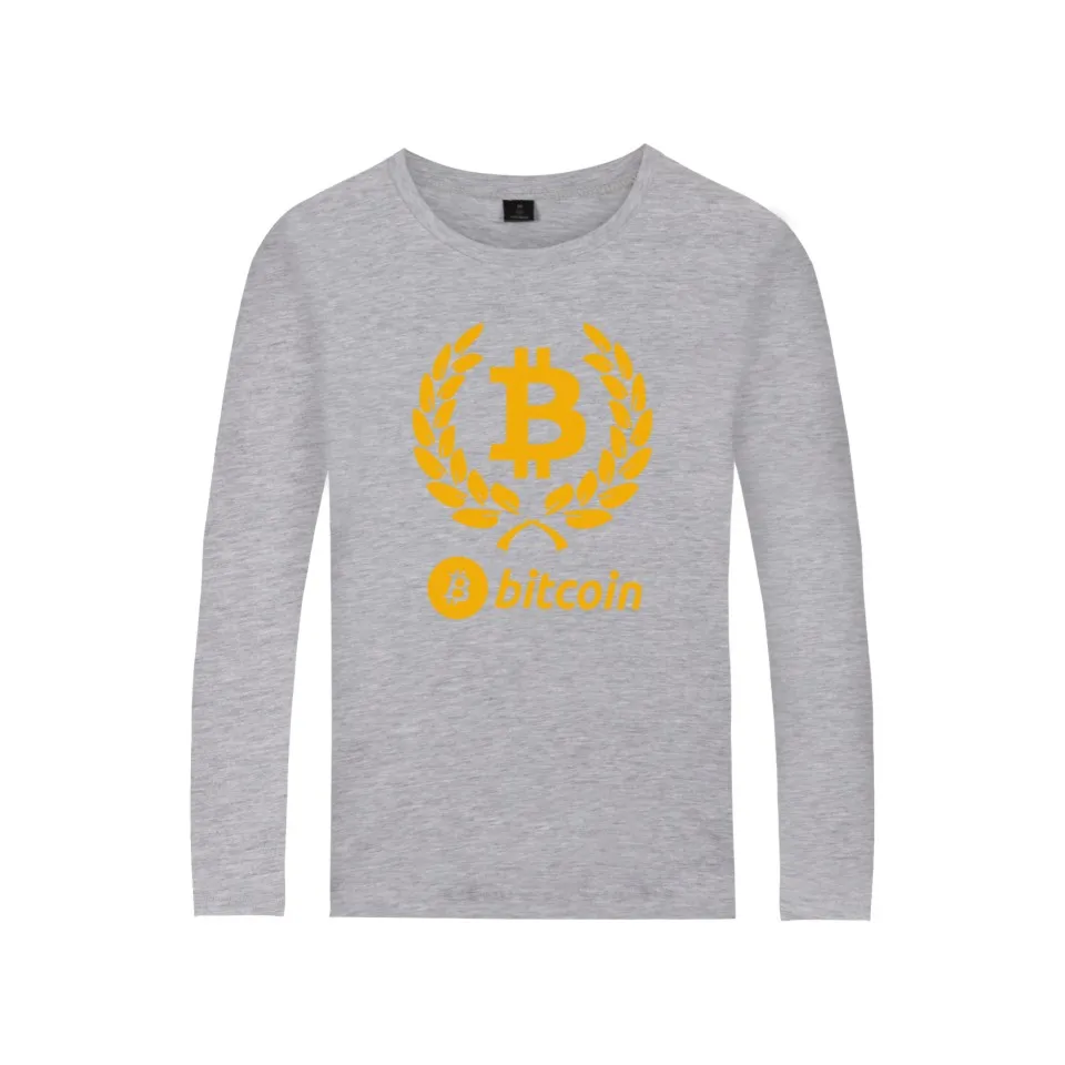 Хлопковая футболка с логотипом биткоина цифровой валюты длинным рукавом Биткоин