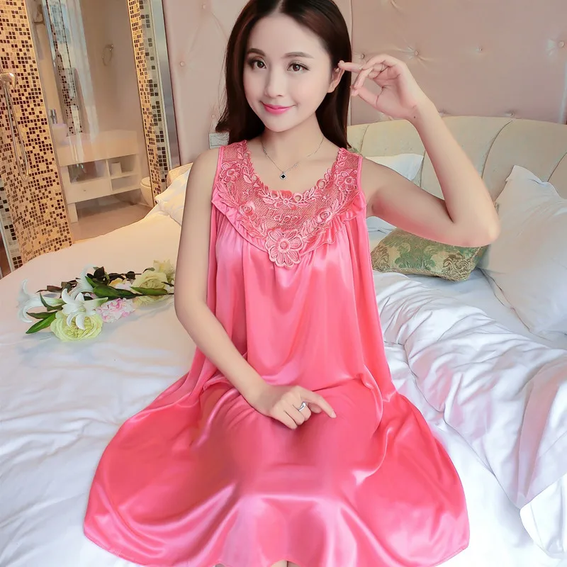 Silk nightgown Сексуальные ночные рубашки, кружевное Ночное платье средней длины с v-образным вырезом, шелковое кружевное ночное белье, женские платья, рубашки, пижамы, белье Babydoll - Цвет: Silk nightgown