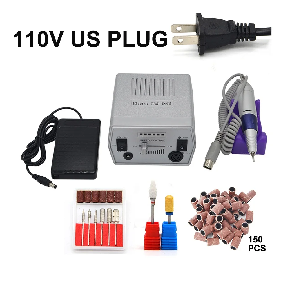Sliver US plug15B2D5 Золотой электрический сверлильный станок для дизайна ногтей, Профессиональный аппарат для маникюра, оборудование для дизайна ногтей, оборудование для педикюра и маникюра - Цвет: Sliver US plug15B2D5