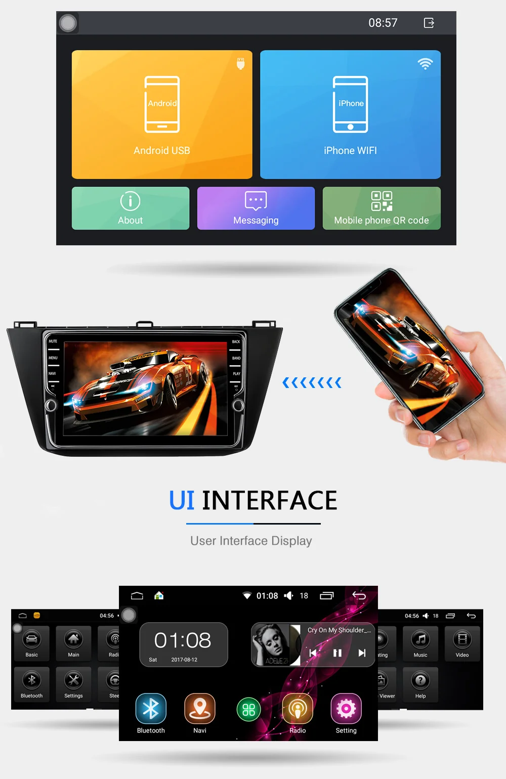 Funrover 2 din Автомобильный мультимедийный плеер " Android8.0 Радио dvd для Volkswagen Tiguan головное устройство naviagtion рулевое колесо