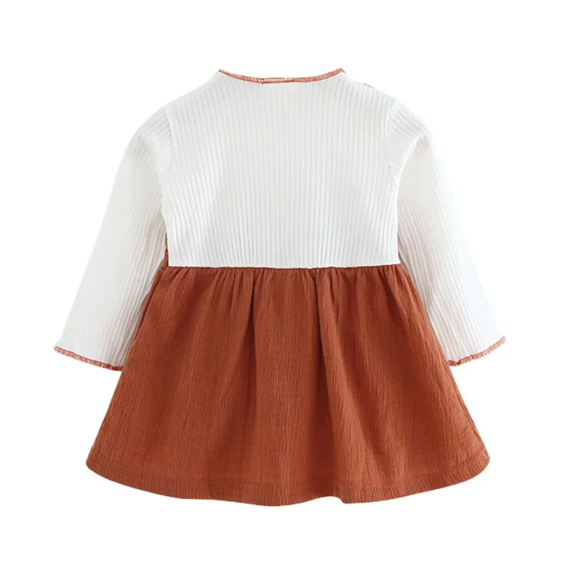 Baby girl summer autumn sweet dress kids baby suspenders fake two-piece bow long-sleeved high quality | Мать и ребенок