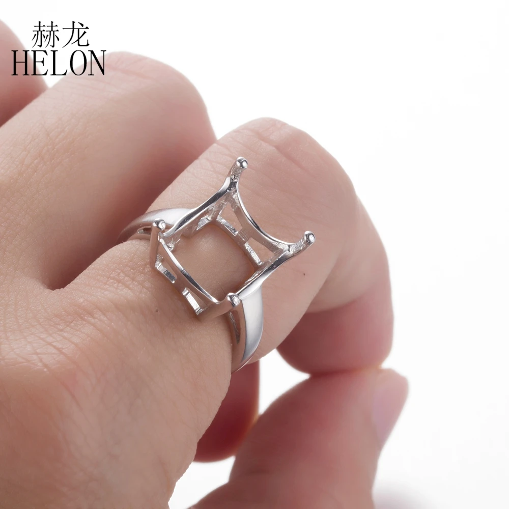 

HELON New Design Emerald Cut 11x13mm 925 Sterling Silver Semi Mount Engagement Ring Wedding Fine Silver Ring Fine Jewelry Women