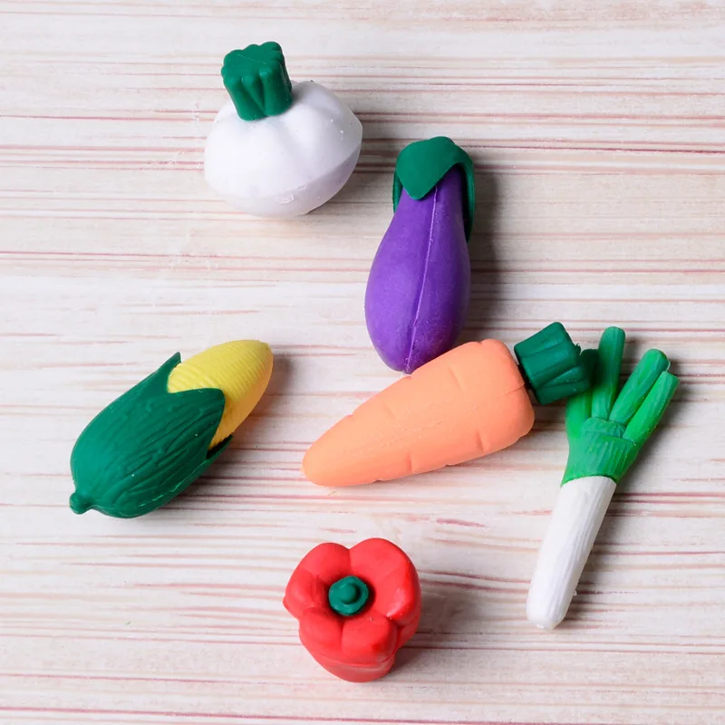 1set 3D Kawaii Vegetables Corn Toy Eraser Creative Stationery Fruit Rubber Student Learning School Supplies Gift Kids #1071 | Канцтовары
