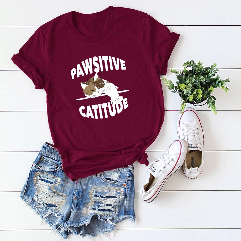 Новинка 2019 женская футболка с забавным принтом в виде милого кота повседневные