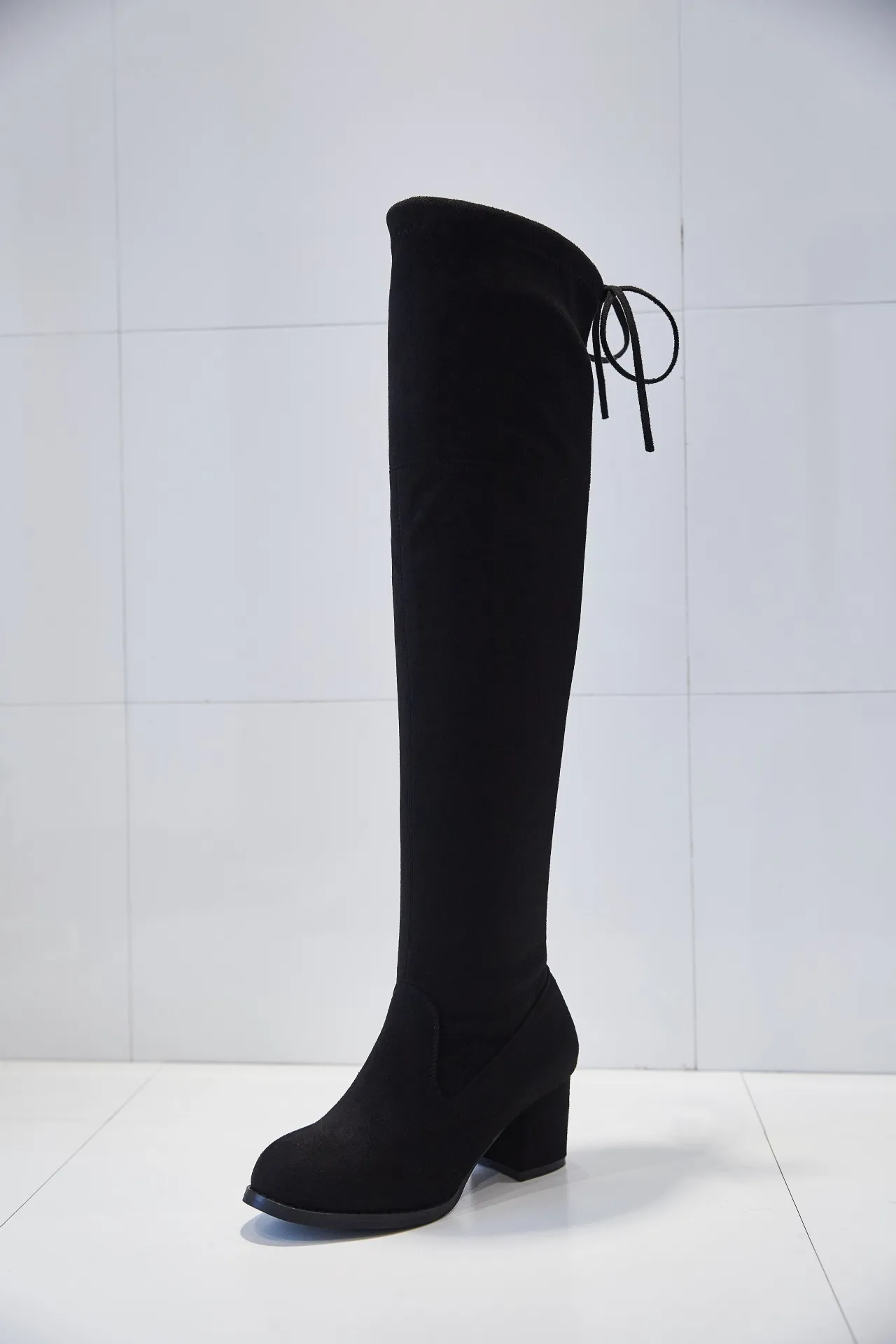 Med Slip-On Fashion Women Over-the-Knee Boots Flock Round Toe Sewing Long Thigh Solid Platform Square Heel Winter Shoes | Обувь