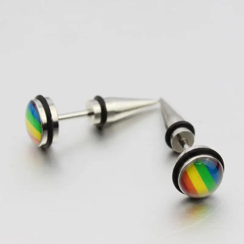 Заклепки стальные серьги гвоздики модные унисекс Радуга гей мужские