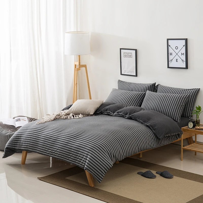 Комплект постельного белья из 100% промытого хлопка пододеяльник в полоску клетку