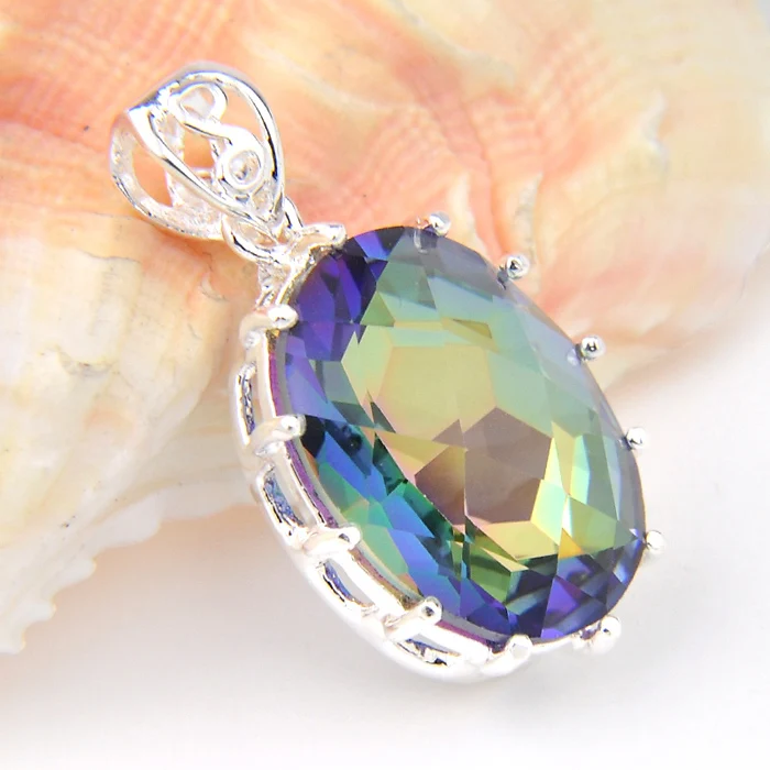 Luckyshine серебряные 925 Новые овальные женские подвески огня радуги мистические