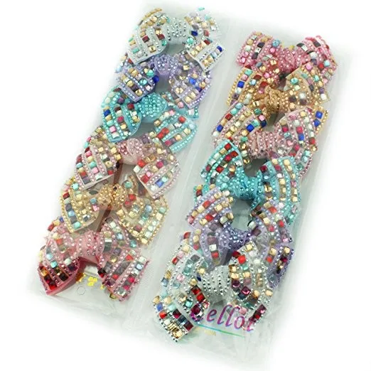 

6 pcs 3 inches Boutique Hair Bling Sparkly Sequins Ribbon Cute Rabbit Ears Bunny Style for Party Girls Kids Children Hair Clips