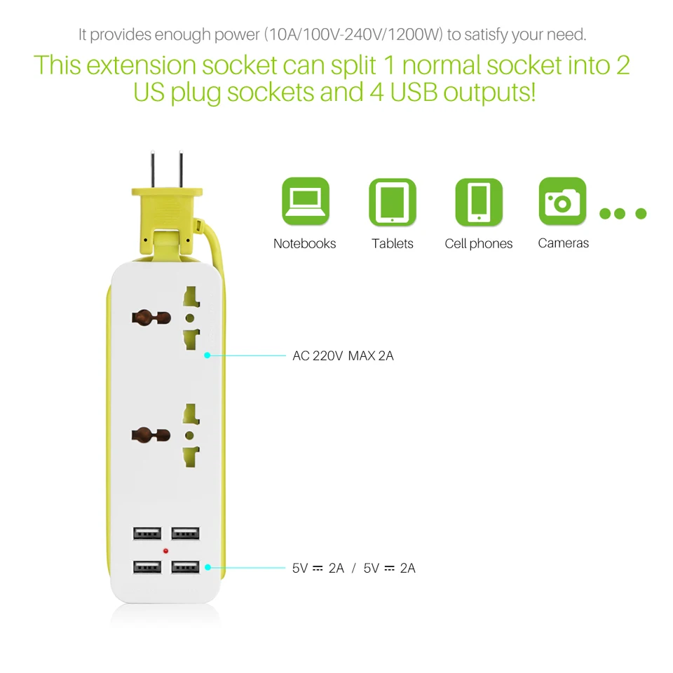 FORNORM ЕС вилка удлинитель розетка портативный дорожный сетевой фильтр с 4 USB 5 в 2 А выход) умное зарядное устройство на стену