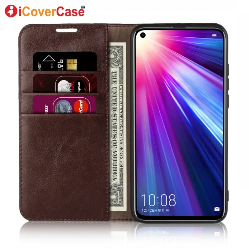 Чехол бумажник для Huawei Honor View 20 роскошный чехол из натуральной кожи V20 аксессуары