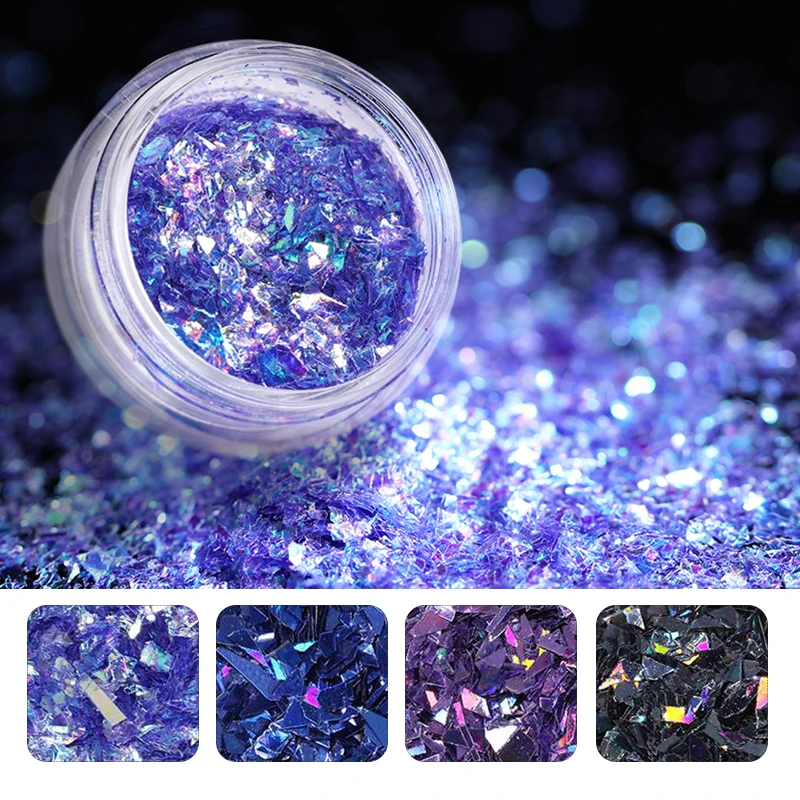 1 г/флакон блестки для ногтей синие фиолетовые блестящие нестандартные хлопья