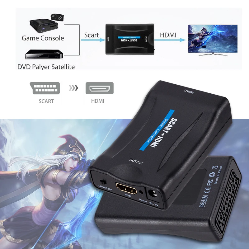 1080P Scart в HDMI конвертер аудио видео адаптер для HD tv Sky Box STB смартфонов DVD новейший |